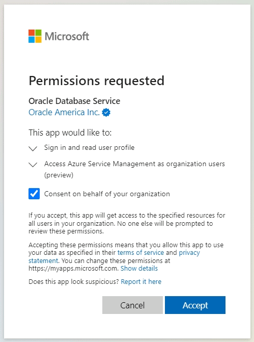 Oracle Database Service for Azure permission