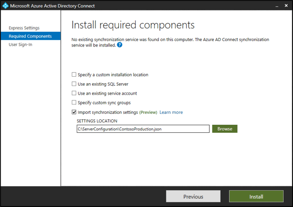 azure ad connect settings