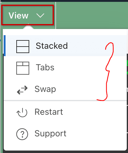 code editor - view menu options