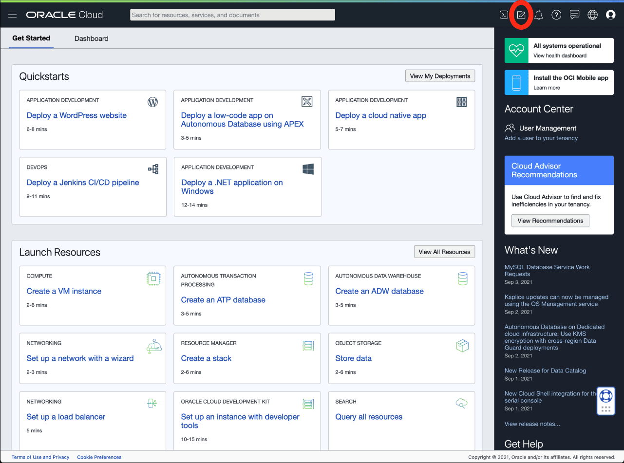 oci code editor console launch