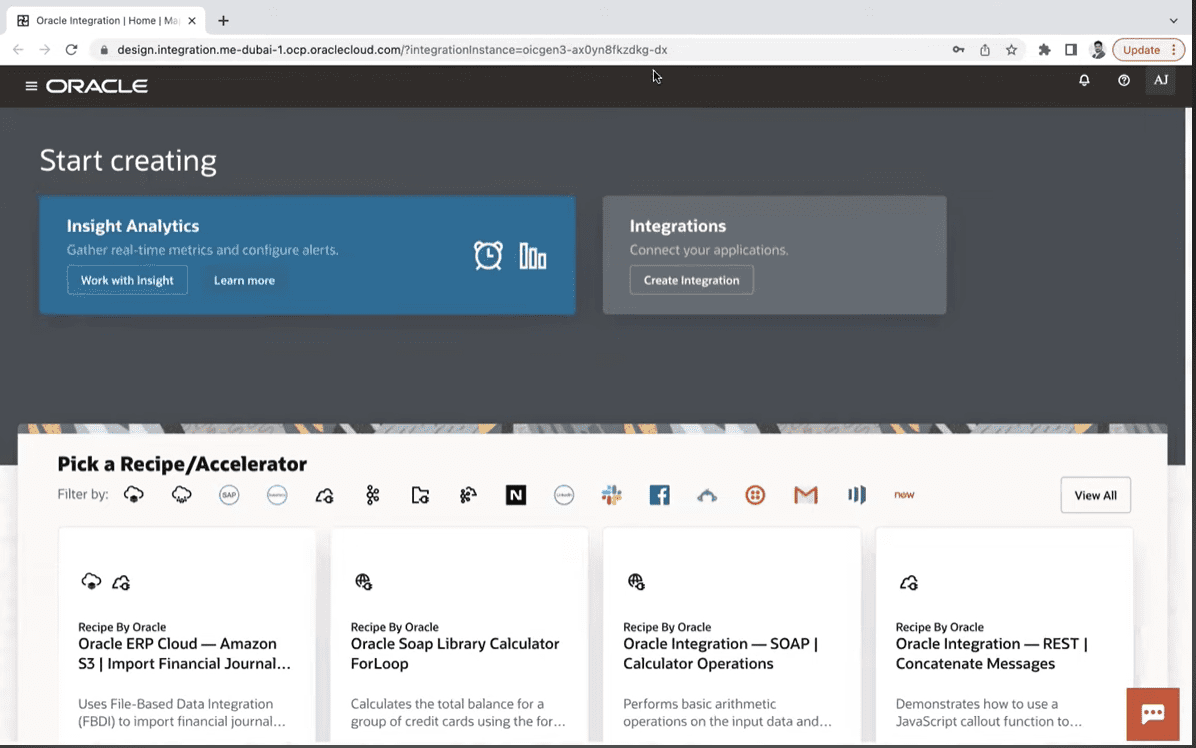 Oracle Integration 3 Home Page 