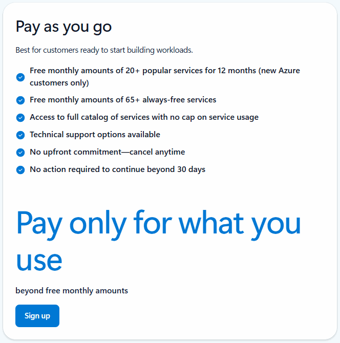 Pay as you go subscription