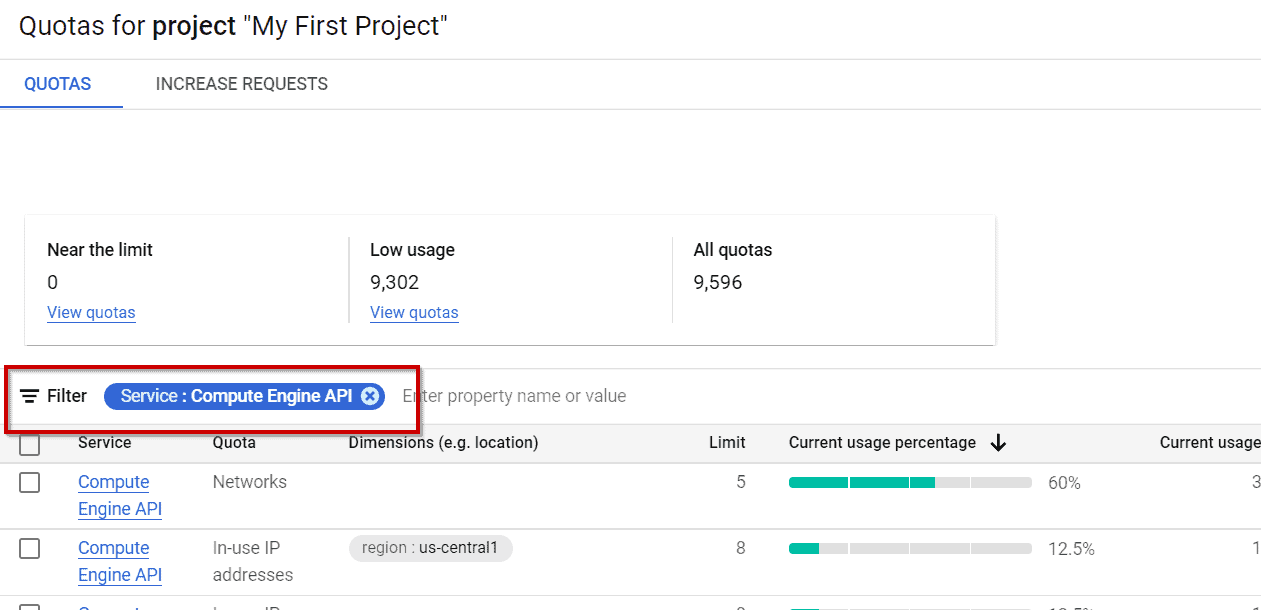 quota filtering option