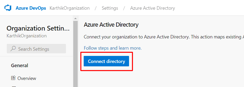 Click on Connect Directory in Azure Active Directory
