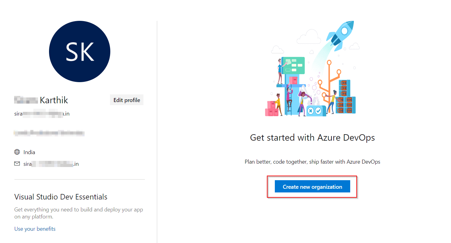 create new organization in azure devops