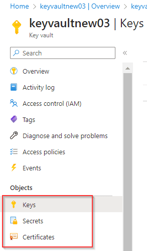 key vault objects