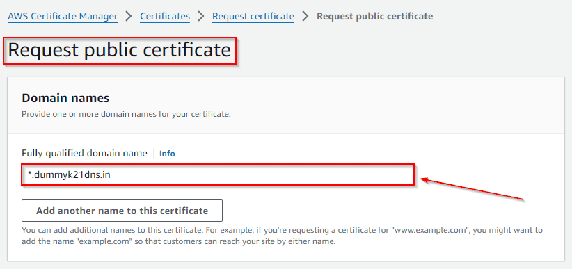 Request Public Certificate ACM