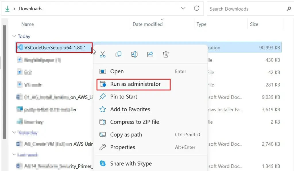 Run the Installer by using run as administrator to install VS Code