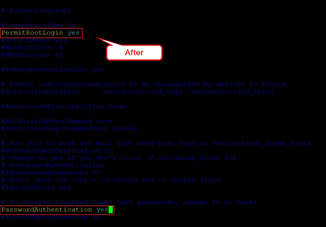 after on modifying SSH Server Configuration file to allow root user