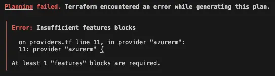 terraform feature block error