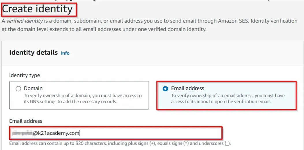 Create Identity by adding email address