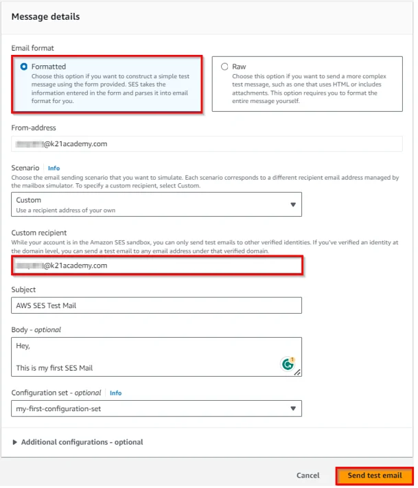 fill all the message required details