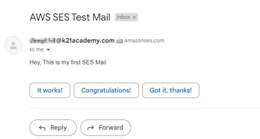 AWS SES test mail