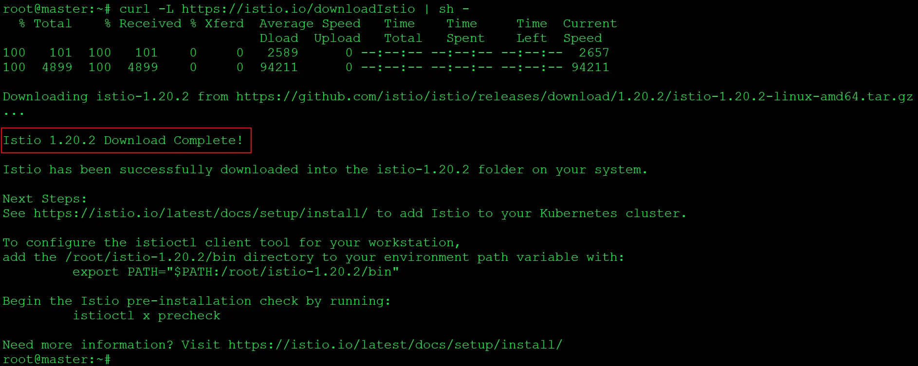 Go to the Istio release page to download the installation file for your OS, or download and extract the latest release automatically.