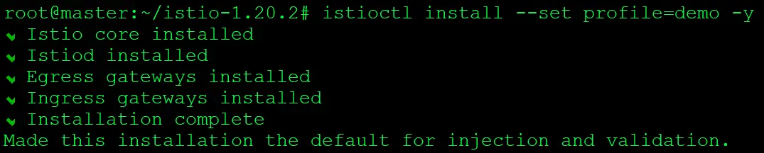 Install Istio, For this installation, we use the demo configuration profile.