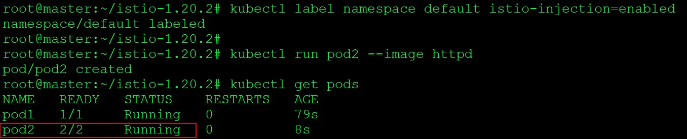 Create a pod after adding namespace label
