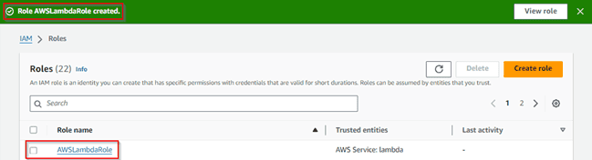 AWSLambdaRole is created successfully.