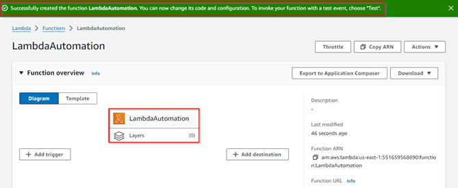successfully created the Lambda Function.