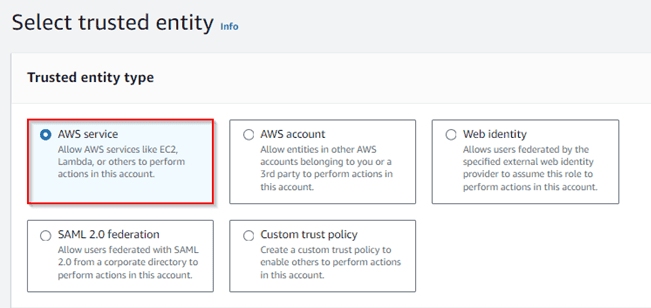 Select AWS Service as the trusted entity type