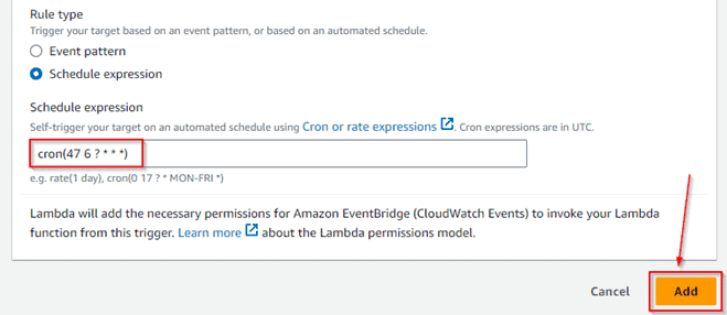 cron(47 6 ? * * *) for the instance to be stopped after 10 minutes