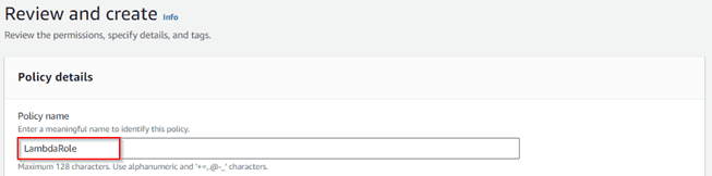 LambdaRole and click on Create policy