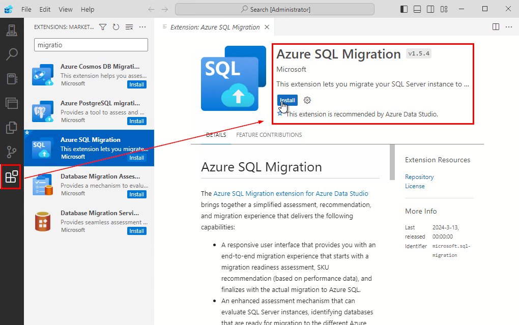 Azure SQL migration extension