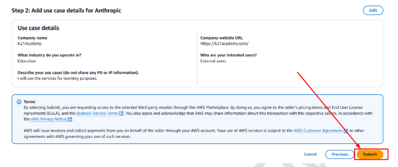 Submit the model request