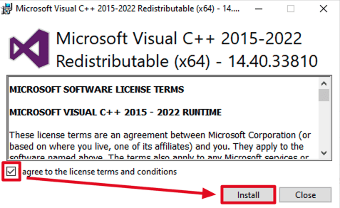 Microsoft Visual C++ Redistributable install