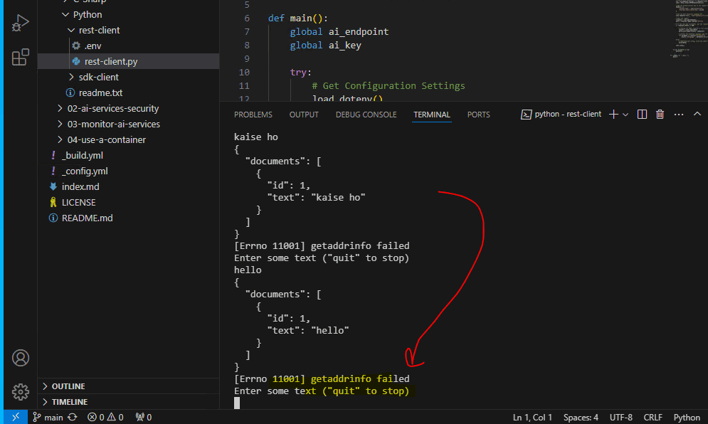 ErrNo 11001 Get Addrinfo Failed No module named azure dotenv error fix: ErrNo 11001 Get Addrinfo Failed