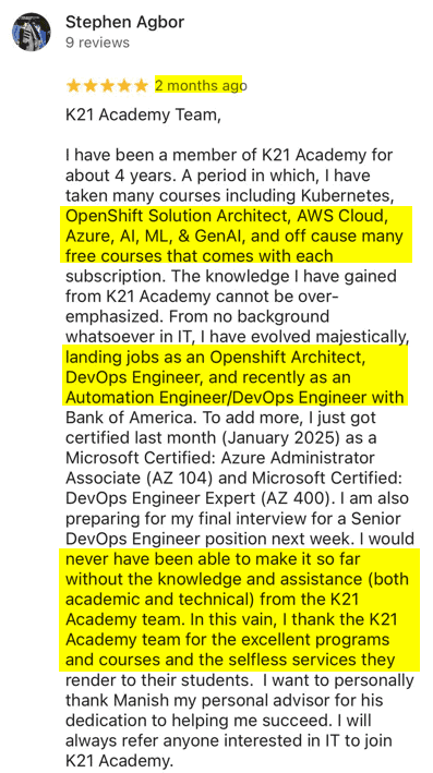 Student testimonial about cracking AWS interview